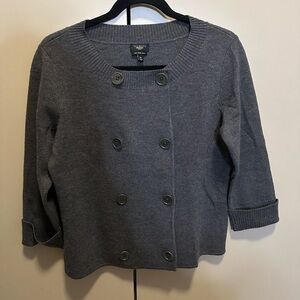 TALBOTS Merino Wool Petite Gray Double-Breasted Cardigan size M P